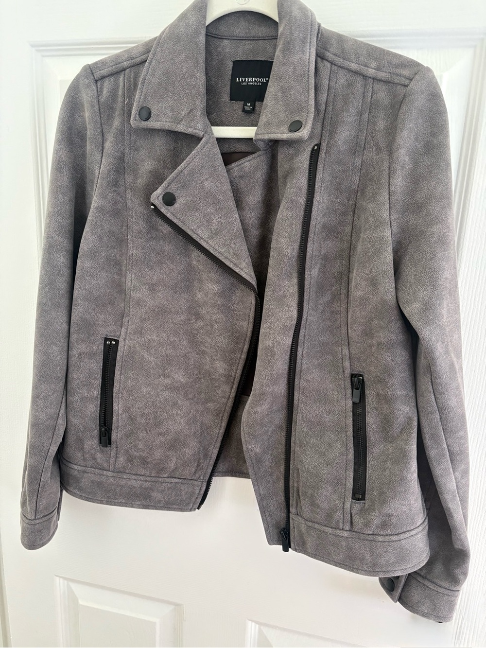 Liverpool Gray Suede-Look Moto Jacket